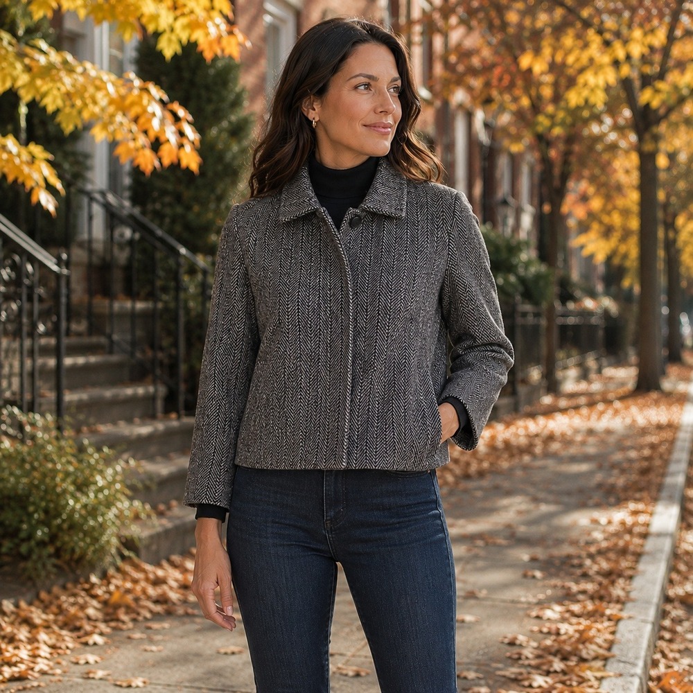 Banana Republic Wool Herringbone Swing Jacket Hidden Button Gray Black Womens XS